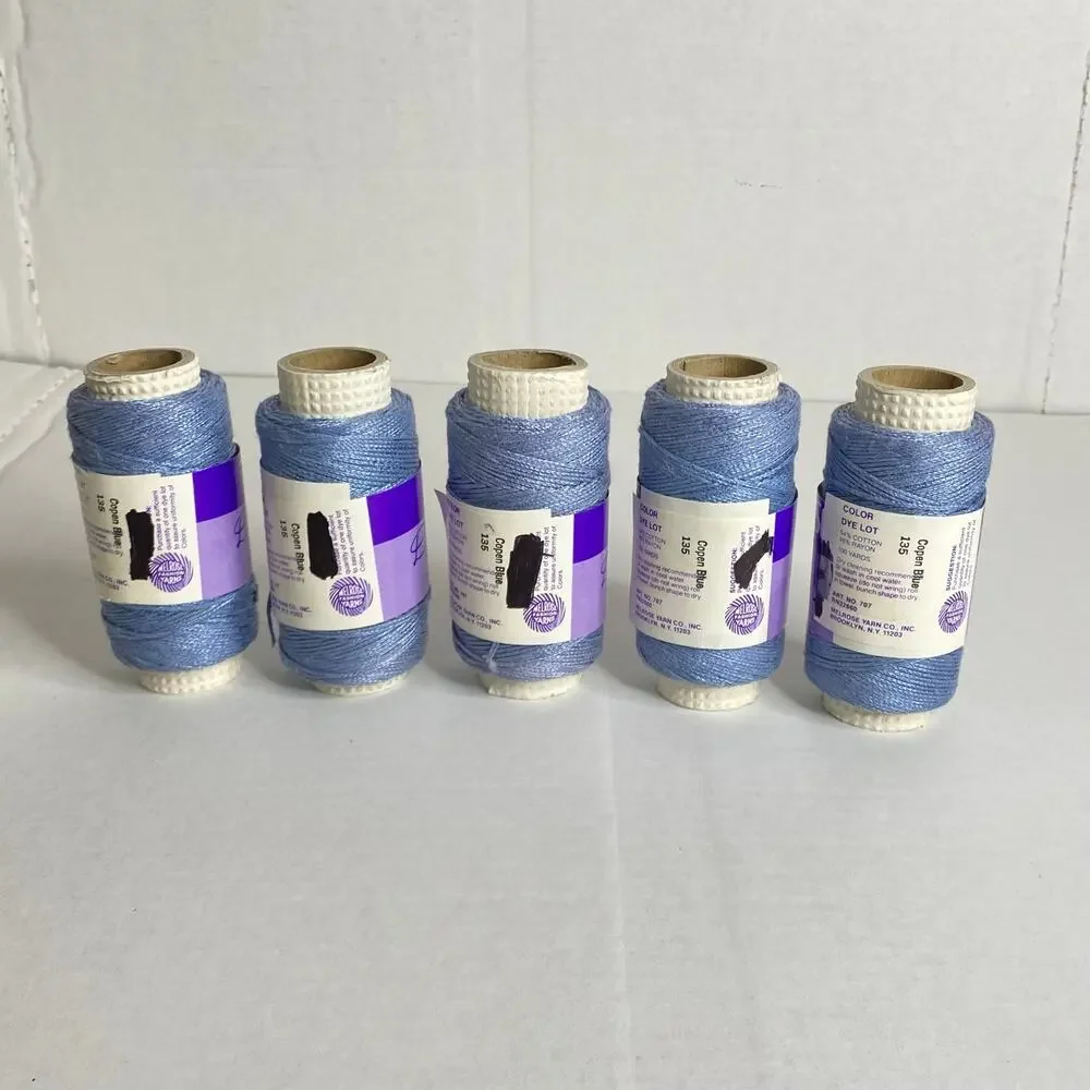 Melrose Cottonette Yarn Spool Lot of 5 Blue Cotton Rayon Vintage Discontinued